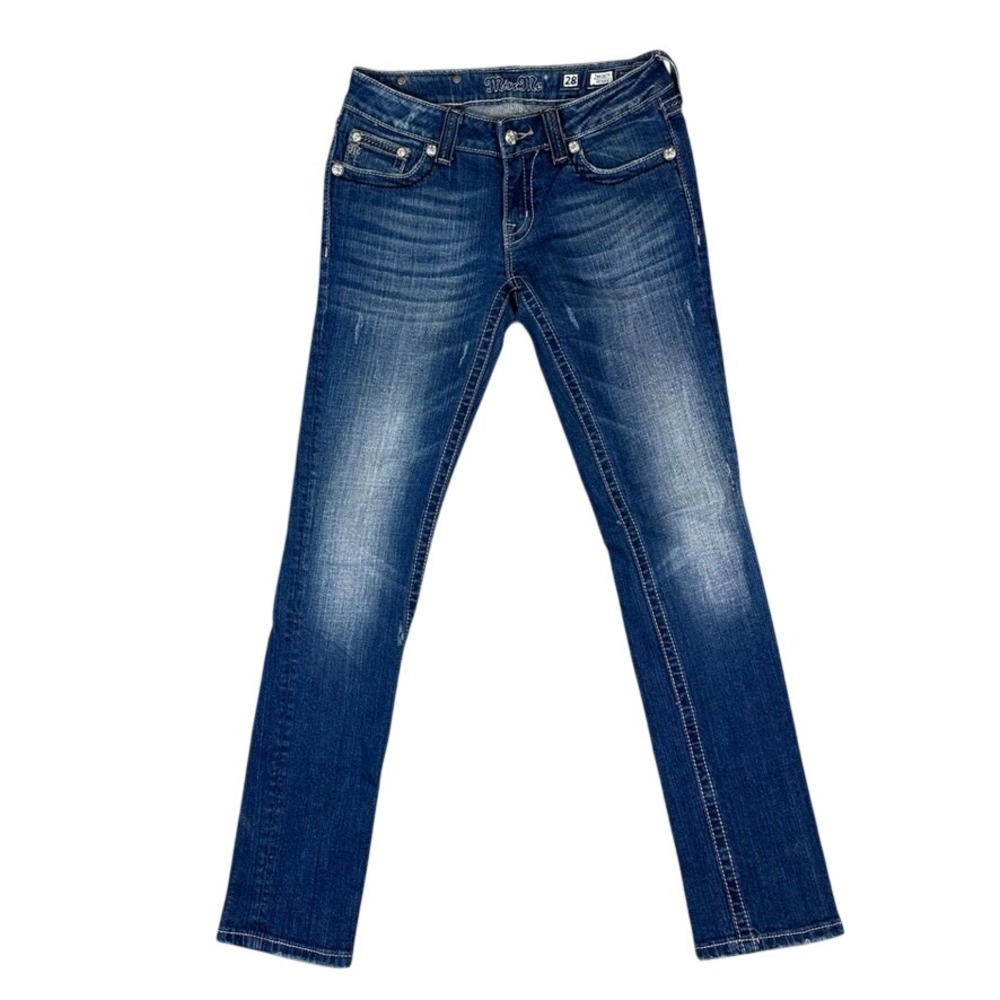 Miss Me Skinny Jeans JW5167S Medium Wash Blue Denim Fleur De Lis Studded Size 28